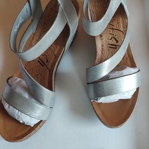 Silver Strappy Blowfish Wedge Sandals Size 10, NWOT